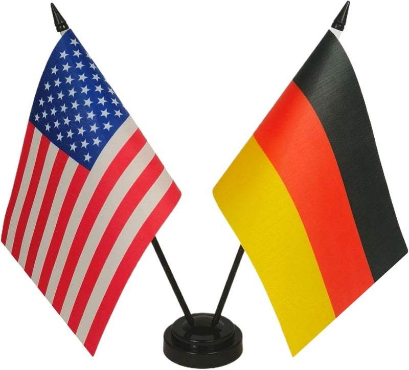 Zigvert US American & Germany Friendship Table Flag, German USA Desk Flag, German Flags For Room Display,American & German Twin Desk Flag Set-Miniature American & German Combination Flag - Image 1